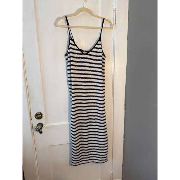 Zara Black and White Knit Midi Dress Size M - Picture 2 of 6